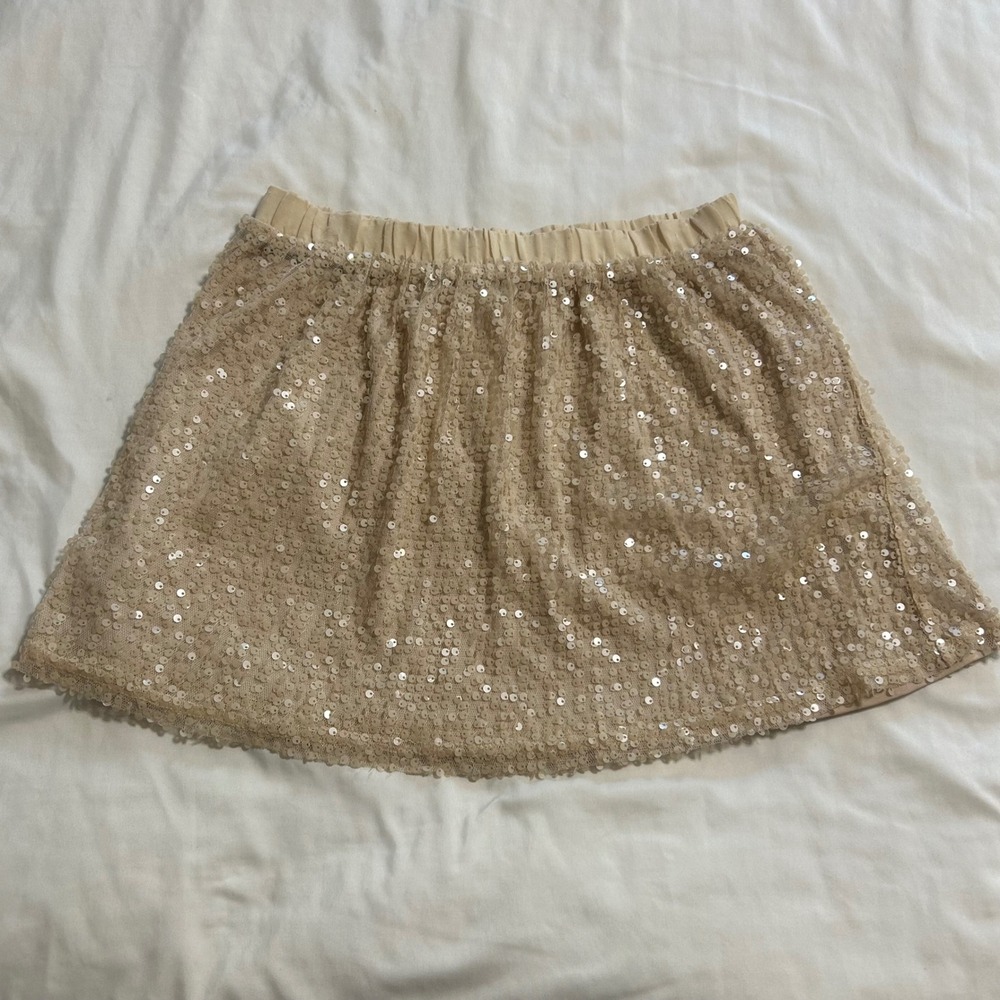Forever 21 Womens Sequin Mini Skirt Beige Champagne Elastic Waist Party XS